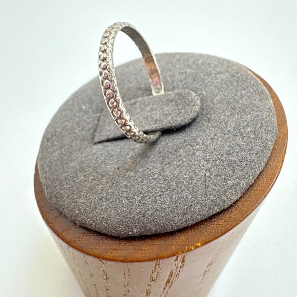 VTG Solid Sterling Silver 925 Illusion Stone Beaded Band Minimalist Ring Size 7 - Picture 5 of 11